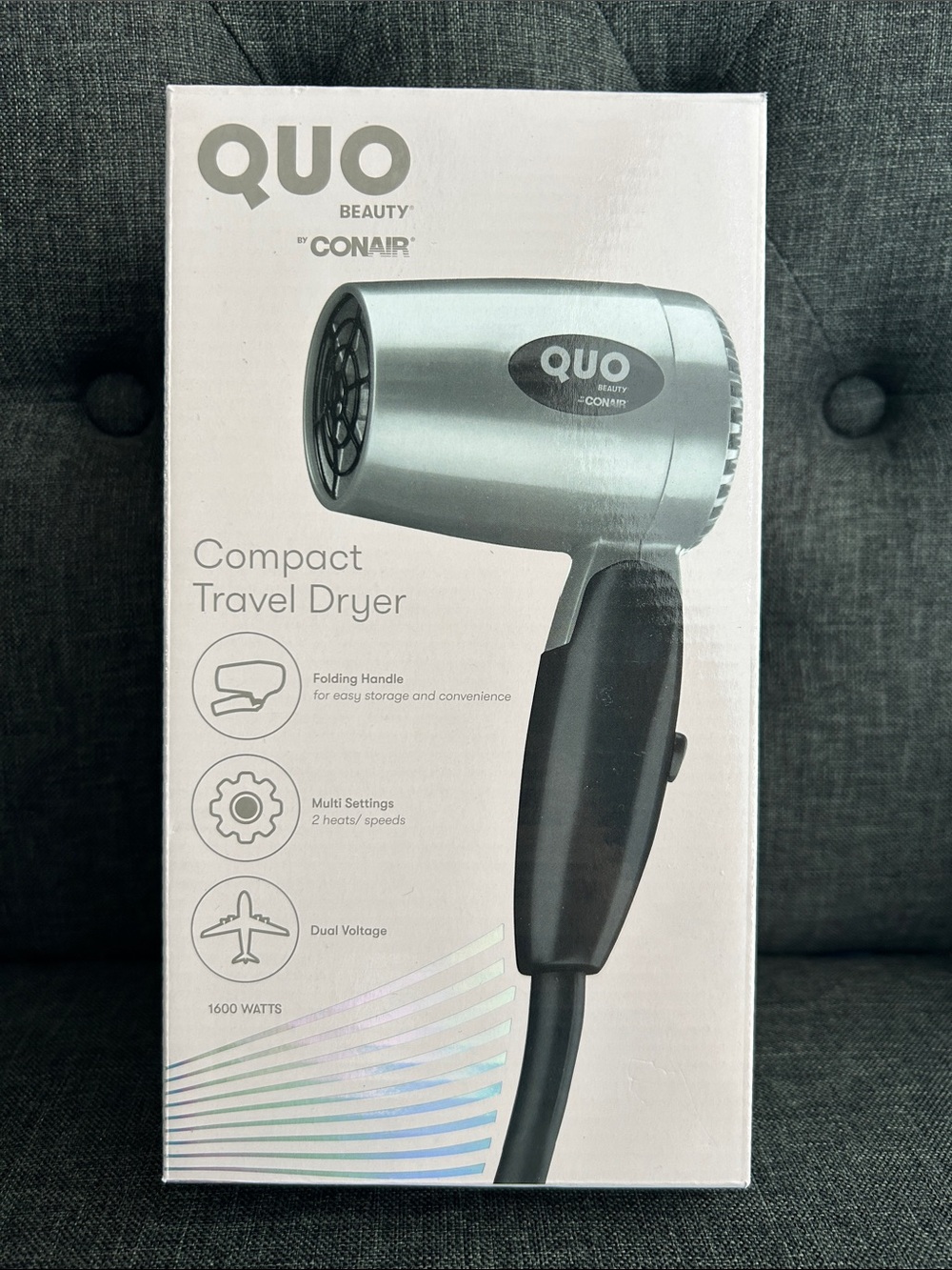 NEW 🆕 QUO by Conair Compact Travel Hair Dryer - Silver & Black
